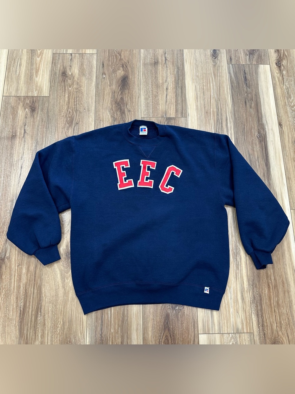 Vintage Russell Athletic Made in USA EEC Crewneck Sweatshirt, Navy, Large
